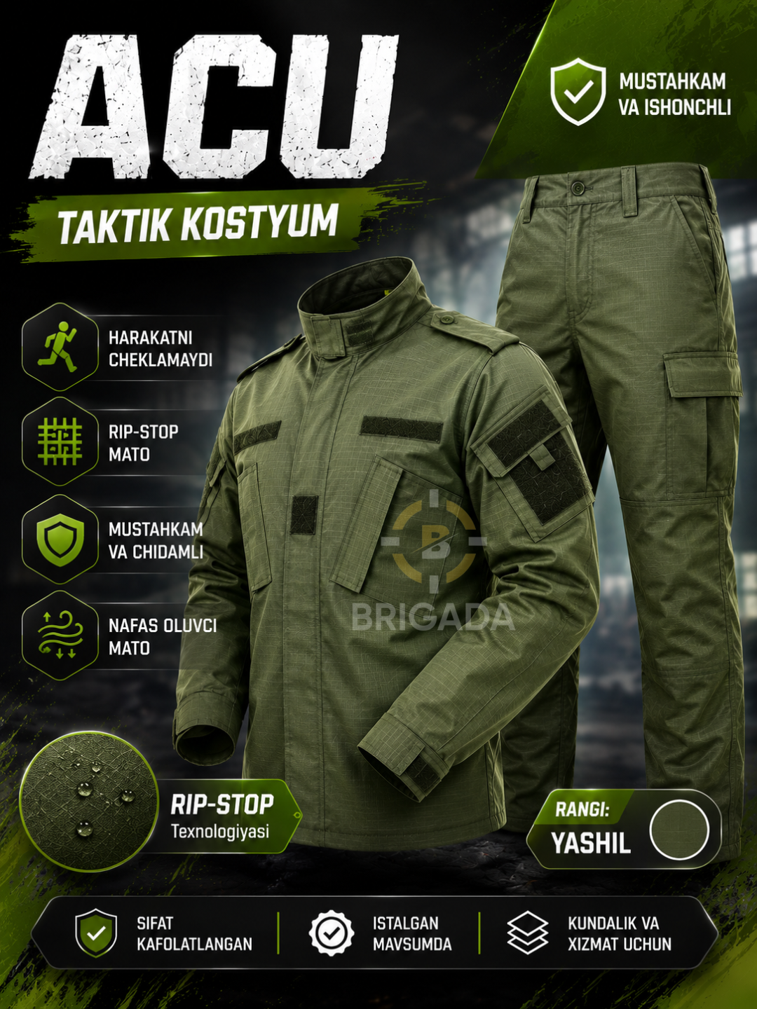 ACU Taktik Kostyum Rip-Stop | Harbiy va Outdoor Forma, harbiy, to'plam, armiya kostyumi - 
