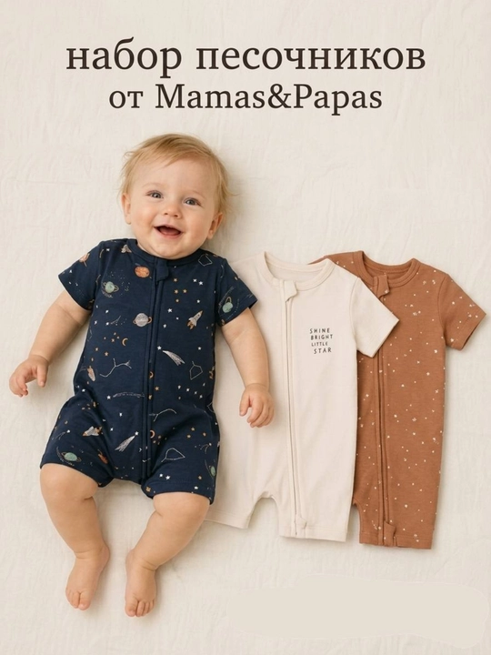 Kichkintoylar uchun Mamas & Papas to‘plami 3 dona, bodi to‘plami