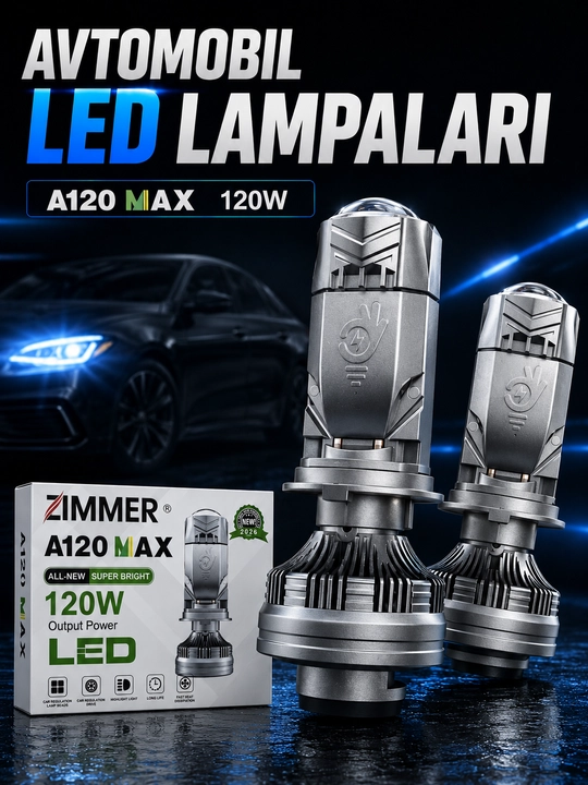 Zimmer A120 MAX 120W avtomobil LED lampalari, yorqin fara nuri uchun - 