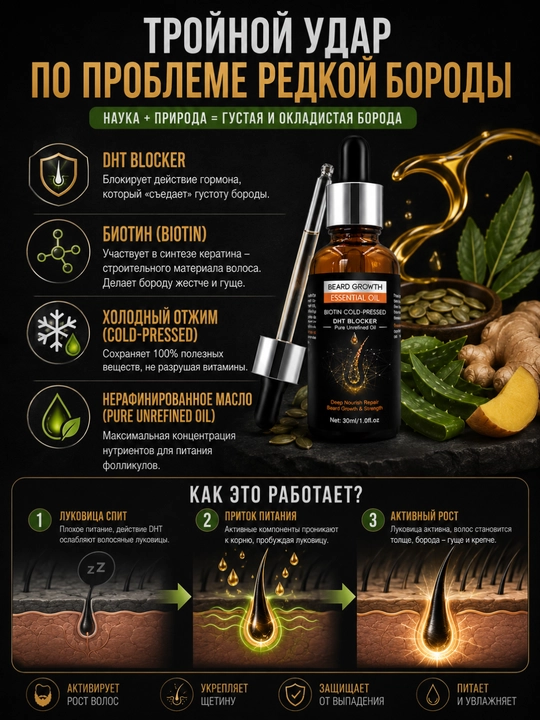 Soch va soqol uchun biotinli serum, DHT Blocker, o'sish va zichlik uchun, 30 ml