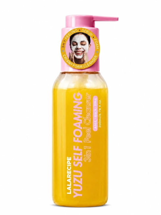 LALARECIPE Penka Yuzu Self Foaming 3 tasi 1 da AHA BHA yuzni tozalash uchun ko`pik, 200 ml