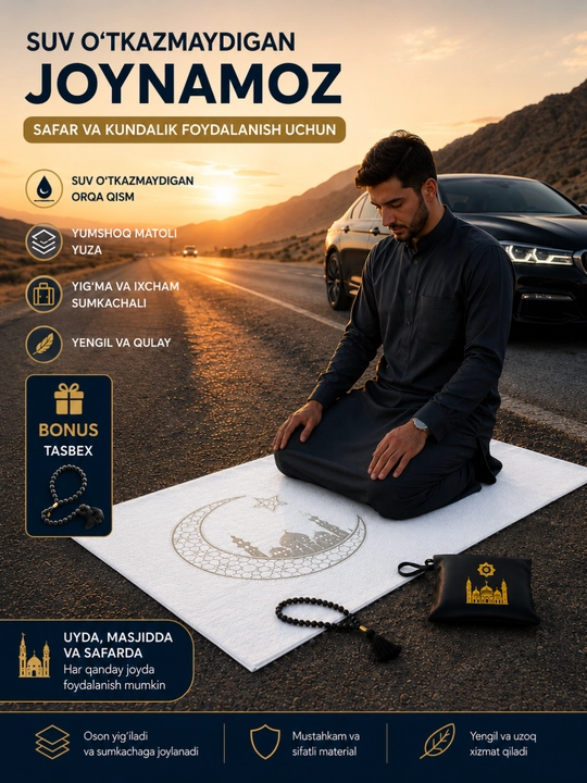 Suv o‘tkazmaydigan joynamoz, sumkachali va bonus tasbeh bilan - 