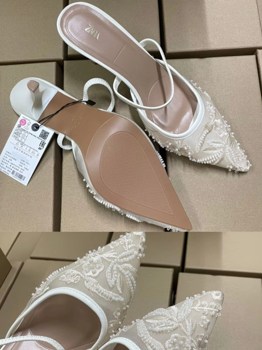 Past poshnali o‘tkir uchli ayollar slingback poyabzali