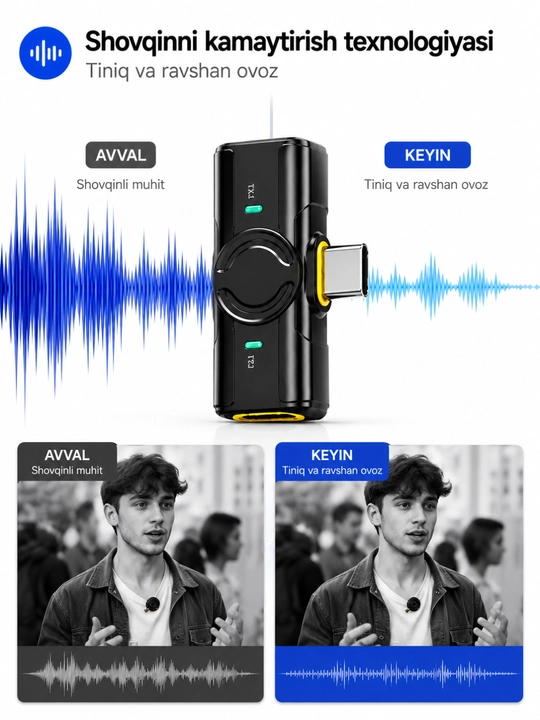 Беспроводной микрофон Q81 2TX+1RX Type-C с шумоподавлением для блогеров и интервью