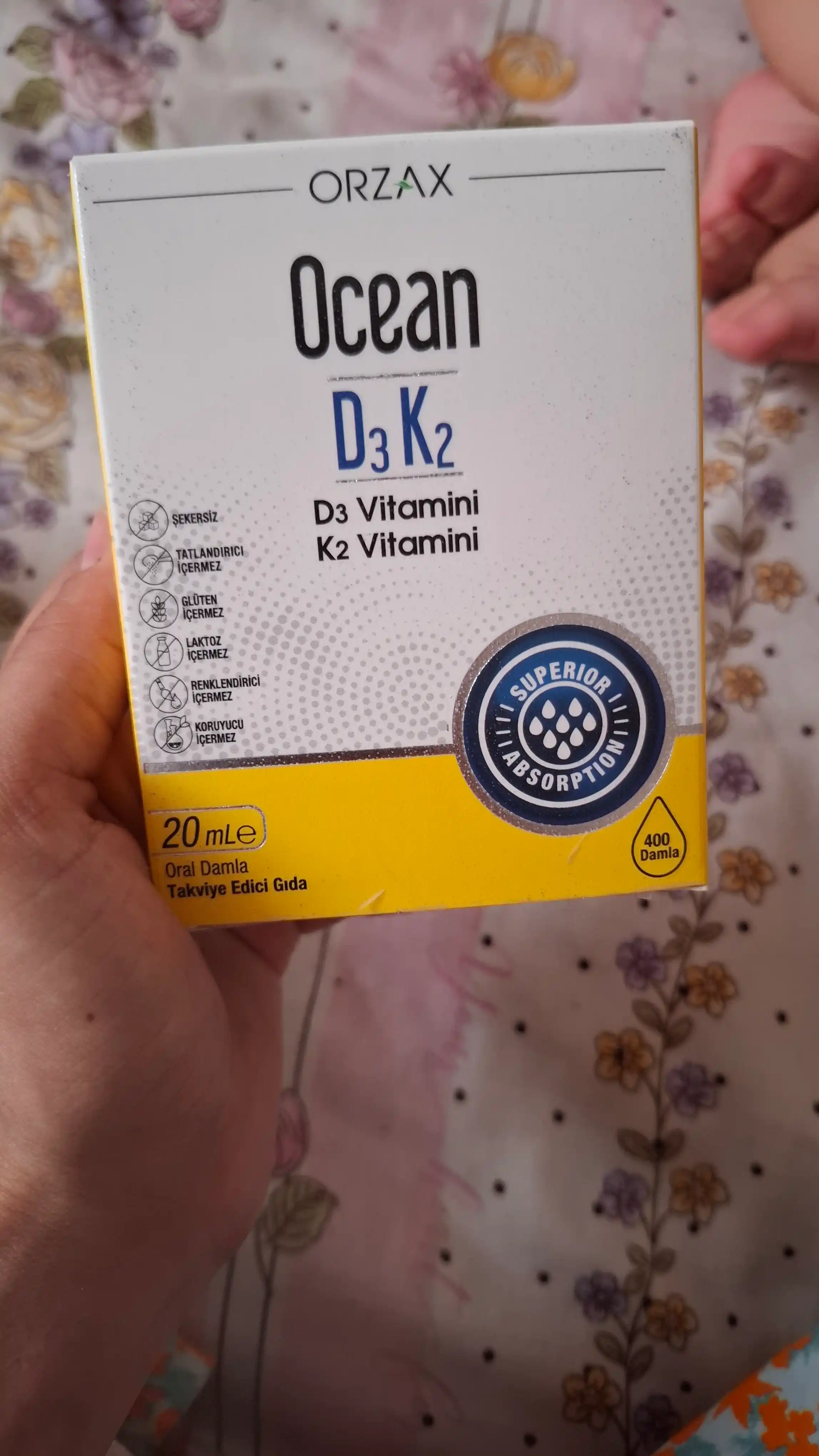 Ocean Vitamin D3 va K2 tomchilari 1000 IU, 20 ml, Turkiya