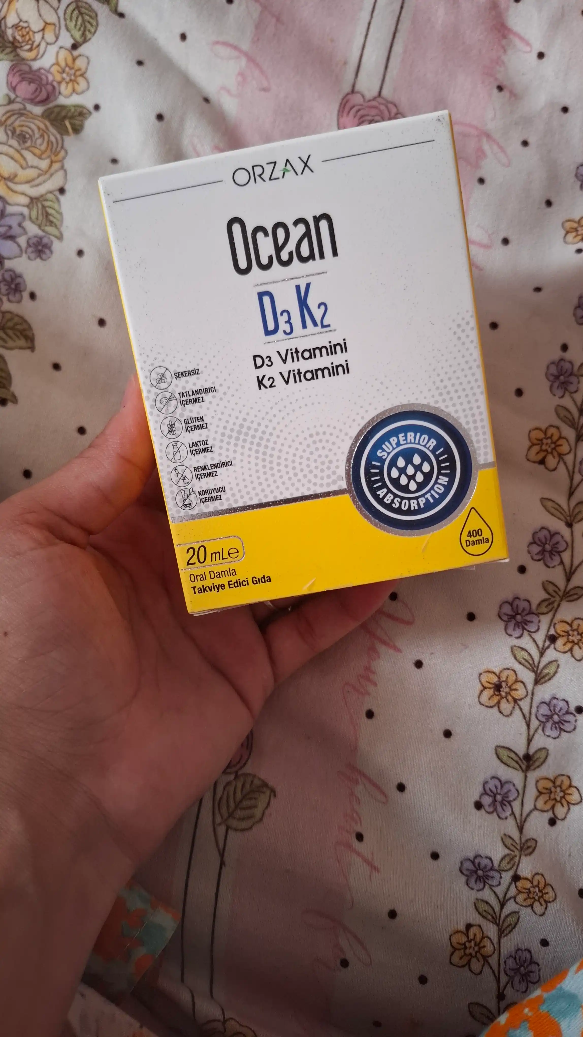 Ocean Vitamin D3 va K2 tomchilari 1000 IU, 20 ml, Turkiya