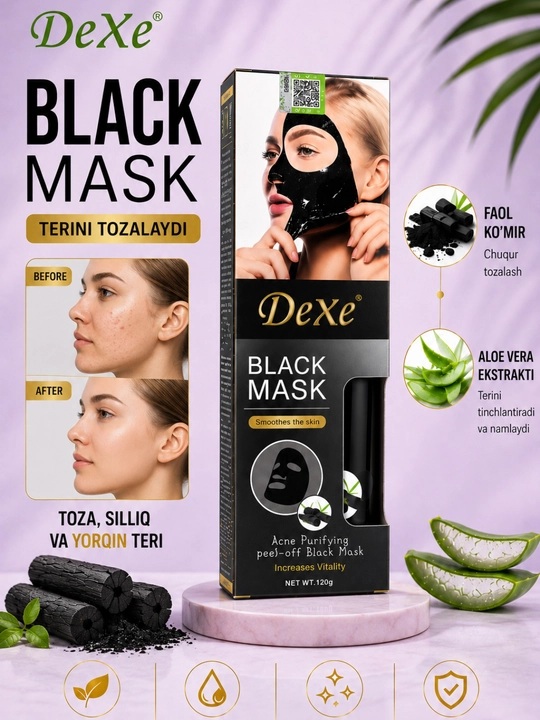 Маска для лица Dexe Black, очищающая и увлажняющая, 120 г