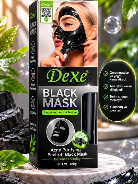 Маска для лица Dexe Black, очищающая и увлажняющая, 120 г