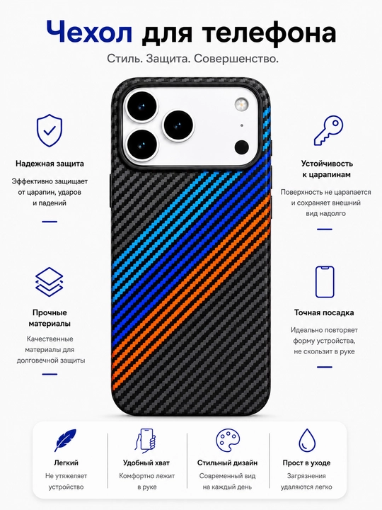 IPhone 17 Pro Max uchun Luxo Carbon Magsafe magnitli g'ilofi