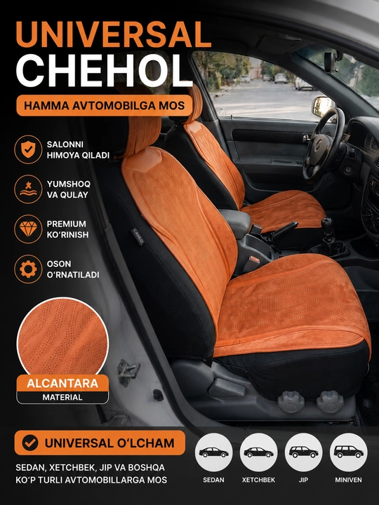 X LINE Universal avtomobil cheholi Alcantara materialdan –o‘rindiq g‘ilofi