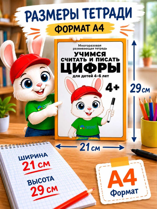 Пиши стирай - развивающий активити-блокнот многоразовый, прописи цифры и счет