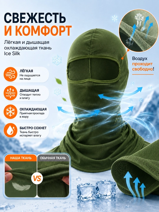 Балаклава Ice Silk Унисекс – Дышащая, с защитой от UV, для мотоцикла и спорта