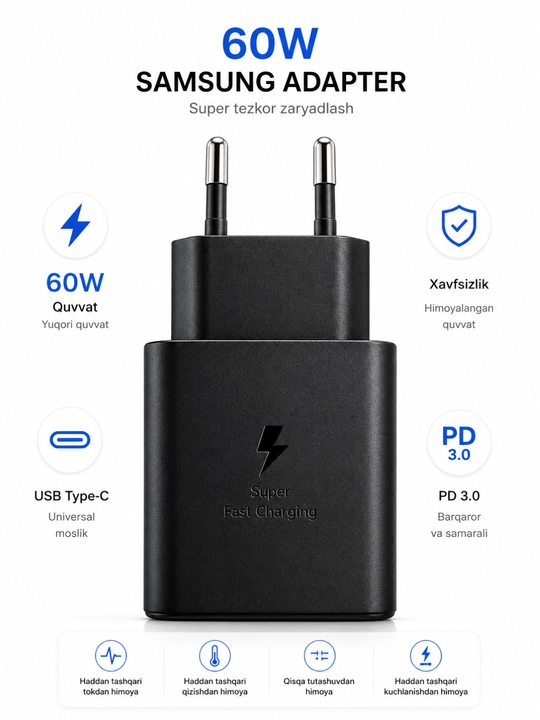 Samsung 60W Fast Charging USB-C quvvat adapteri (EU vilka) - 