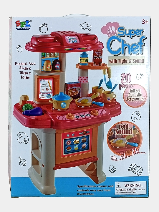 Super Chef bolalar oshxonasi yorug'lik va ovoz bilan (20 ta buyum)