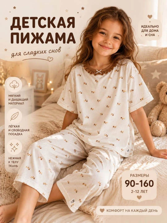 Qizlar uchun paxtali oversize pijama, uyqu va uy uchun kiyim - 