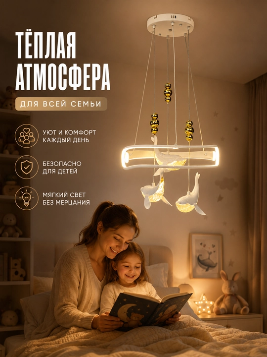 Kitlar dizaynidagi osma LED lyustra, 3 yoritish rejimi, balandligi sozlanadi, 20 m² gacha
