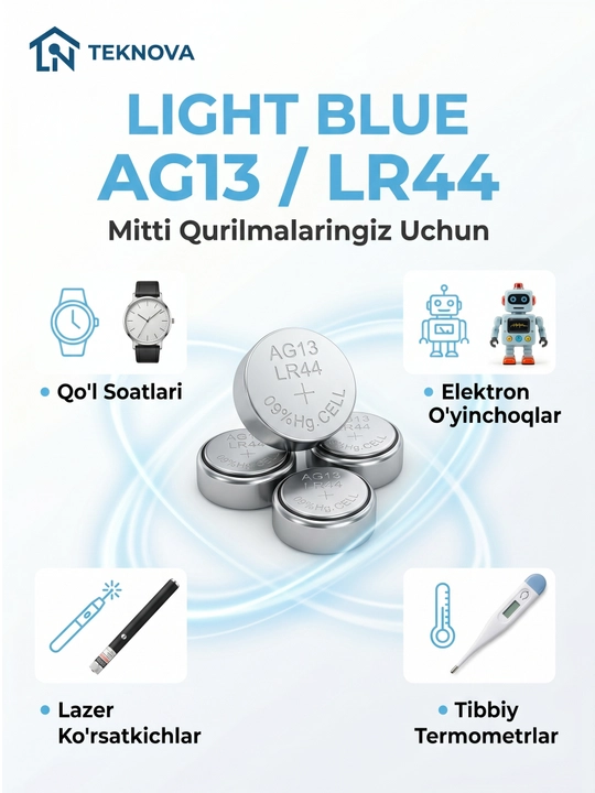Алкалиновые батарейки дисковые Teknova LR44 AG13, 10 шт