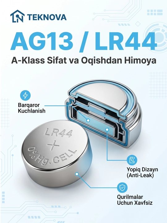 Алкалиновые батарейки дисковые Teknova LR44 AG13, 10 шт