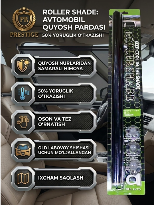 Avtomobil quyosh pardasi 53x130 sm, old oyna uchun rulonli tonirovka plyonkasi