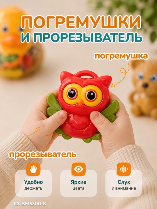 Развивающий набор погремушек и прорезывателей для малышей 10 предметов + сюрприз в подарок