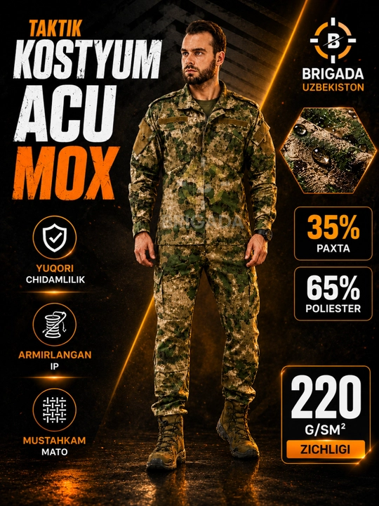 Taktik kostyum ACU Rip Stop yashil, qora, mox, multikam, qora multikam, taktik forma
