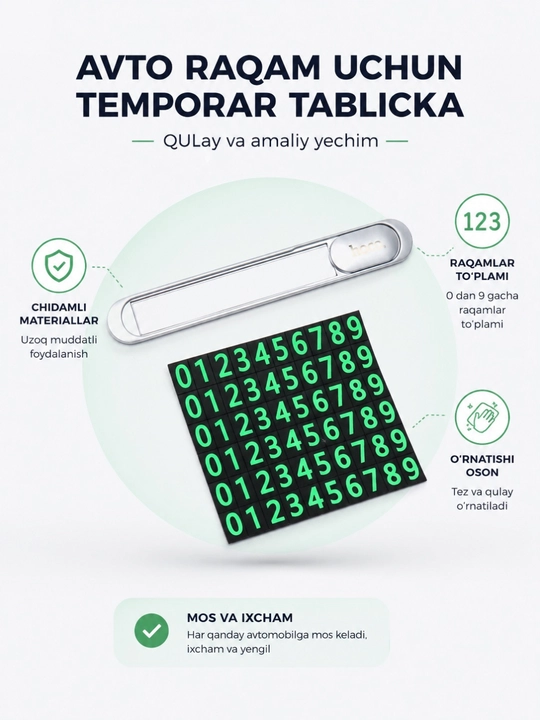 Vtomobil uchun Telefon Raqami Ko‘rsatkichi – Magnitli Avtovizitka - 