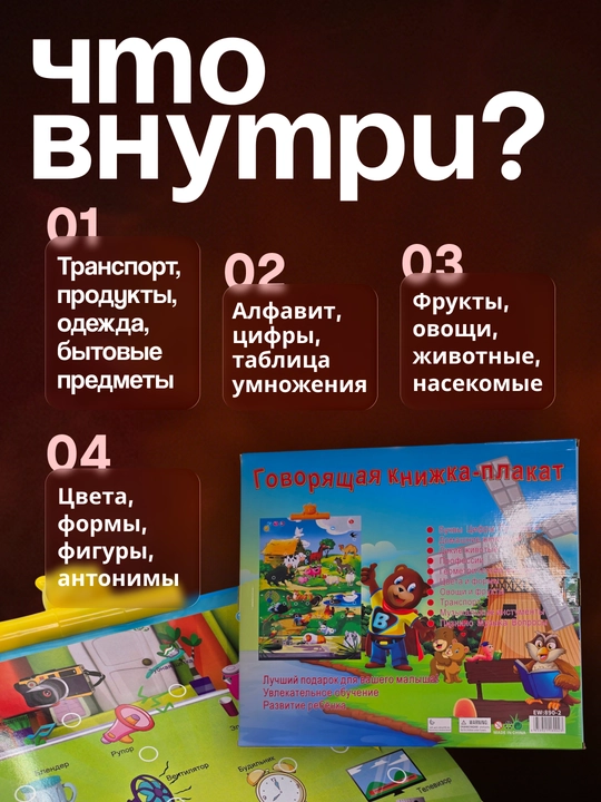 Sozlovchi kitob  gapiruvchi kitob bolalar uchun, ovozli o‘quv plansheti