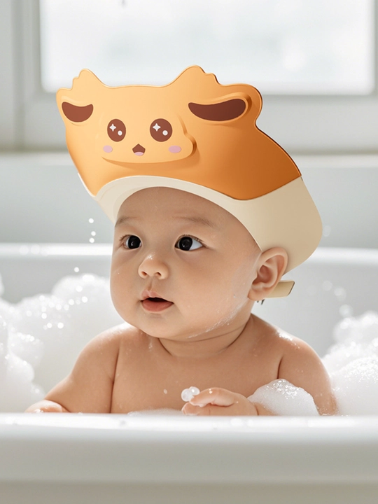 Детская шапочка для мытья головы GOFUNABY, водонепроницаемая, защита ушей, регулируемая