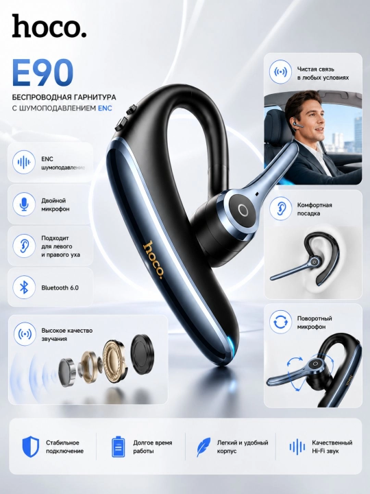 Bluetooth 6.0 E90 ENC shovqinni kamaytiruvchi simsiz garnitura - 