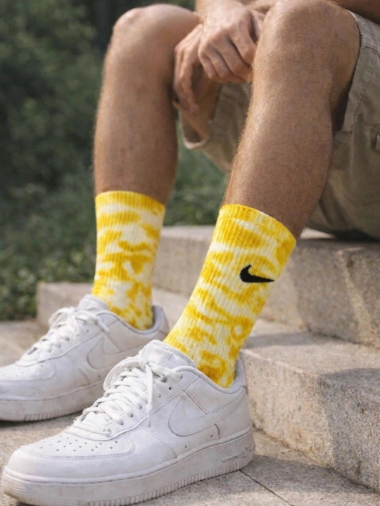Носки унисекс хлопковые спортивные длинные Tie-Dye - цветные и дышащие