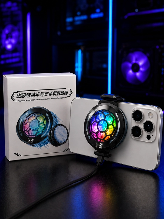 Кулер для смартфона с RGB-подсветкой и цифровым дисплеем