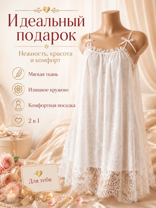 Пижама женская, пеньюар для женщин, ночная сорочка, ночнушка, пеньюар кружевной, стринги - 