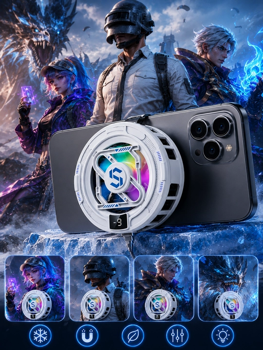 Кулер для смартфона с RGB-подсветкой и цифровым дисплеем