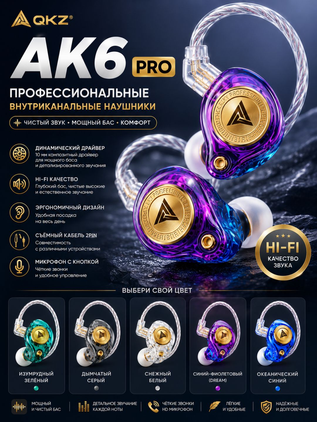 Проводные наушники IEM, музыкальные наушники, QKZ AK6 3.5 мм - 
