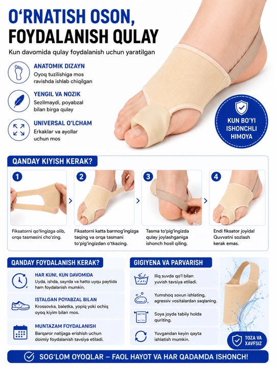 Valgus oyoq fiksatori. To'plamda 2 dona. O'lchami S (33-46)