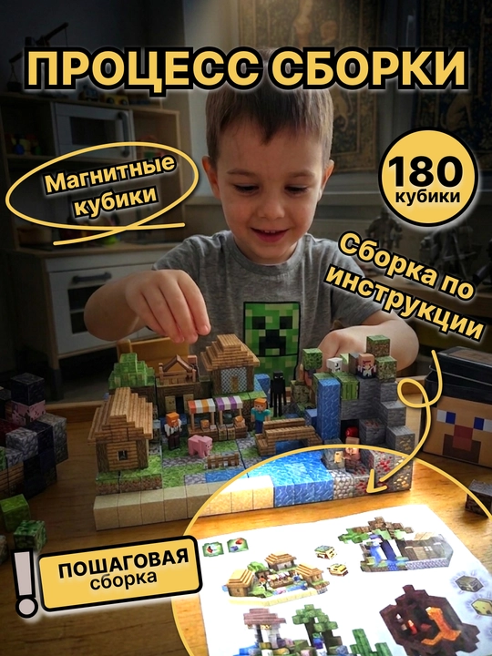 Lego magnit konstruktori Minecraft My World, bolalar uchun rivojlantiruvchi kubiklar 180