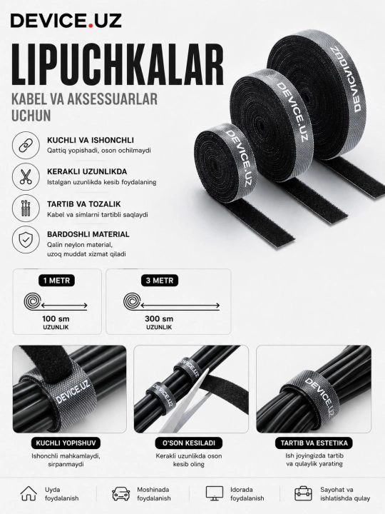 Kabellar uchun yopishqoq lenta, tortish uchun konsentrator - 