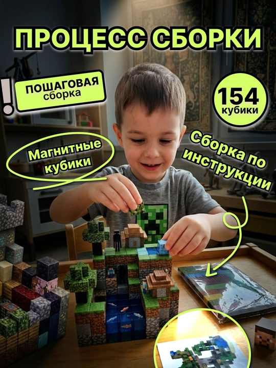 Minecraft My World magnit konstruktori, bolalar uchun rivojlantiruvchi kubiklar