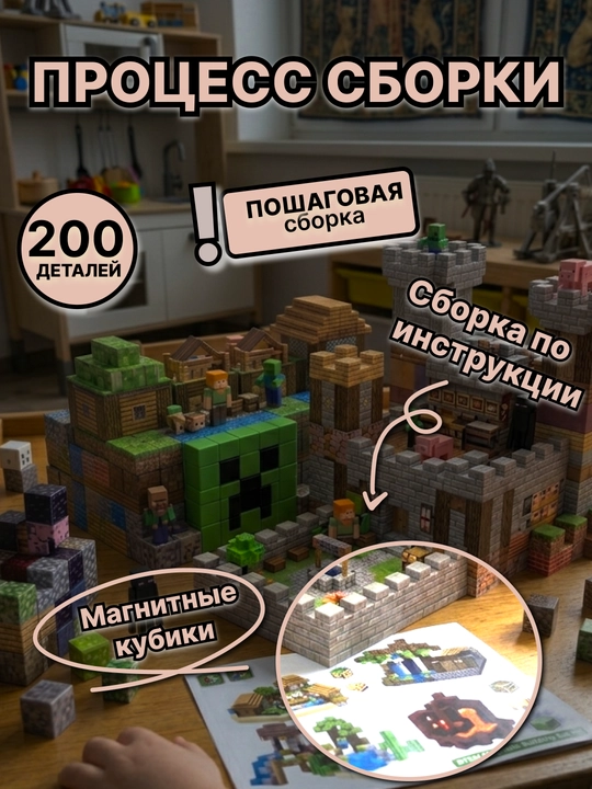 Minecraft My World magnit konstruktori, bolalar uchun rivojlantiruvchi kubiklar
