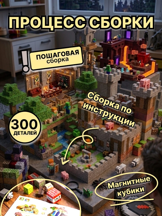 Minecraft My World magnit konstruktori, bolalar uchun rivojlantiruvchi kubiklar