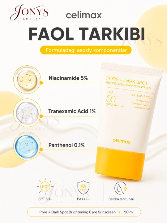 Quyoshdan himoyalovchi krem SPF 50+ PA++++ Celimax