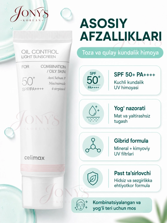 Quyoshdan himoyalovchi krem SPF 50+ PA++++ Celimax