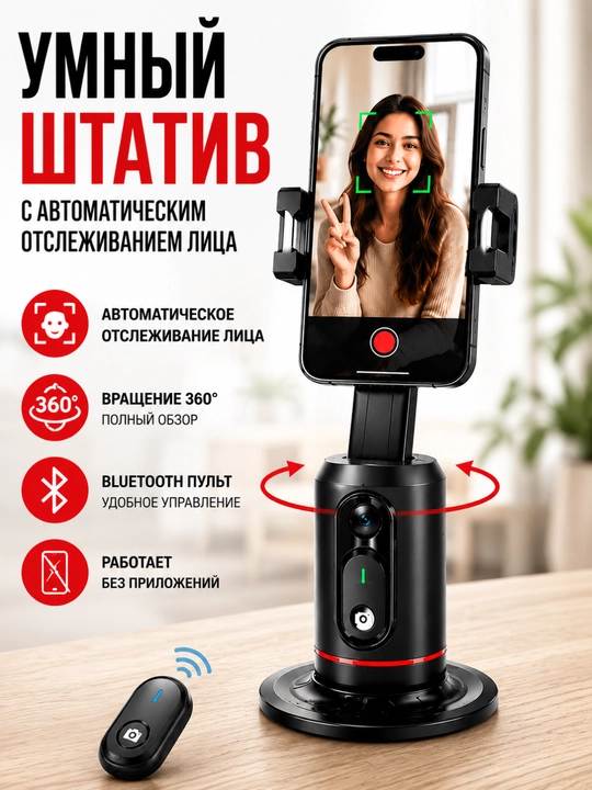 Q02 Smart Shtativ 360°, AI Yuzni Avtomatik Kuzatish, Bluetooth Pultli - 