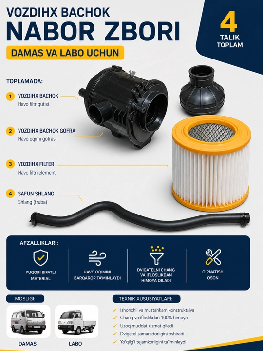 Damas va Labo uchun Vozdix bachokkomplekti 4 qismli Vozdix Bachok Nabor - 