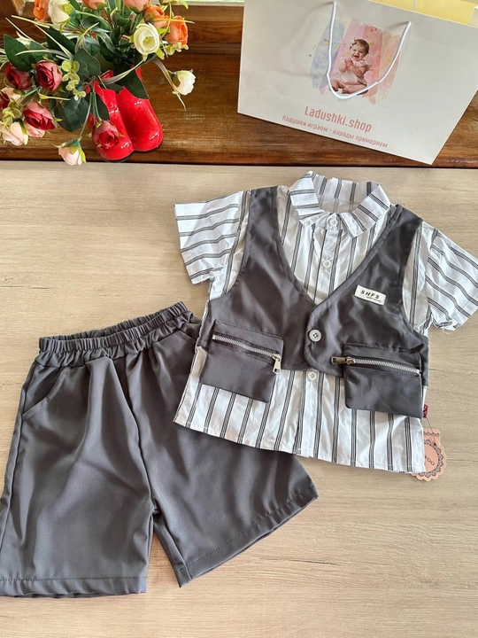 6 oylikdan 5 yoshgacha bo‘lgan o‘g‘il bolalar uchun yozgi chiroyli bayram kostyumi ko‘ylak, shortik