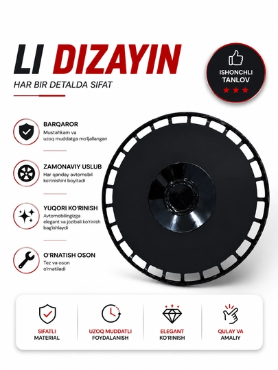 Колпаки на диски Li Dizayin R14/R15 Черный Хром ABS Пластик Комплект 4 Шт — BUYLAND-LIKALPAK-R15