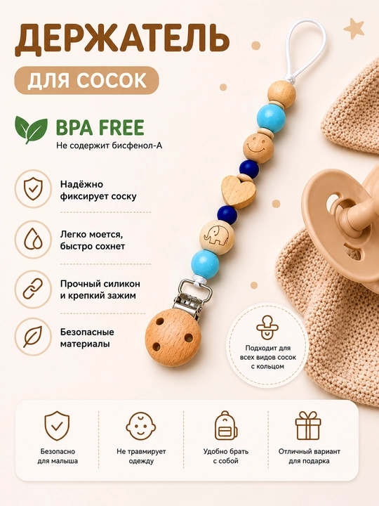 Держатель для пустышки, для соски с клипсой - 
