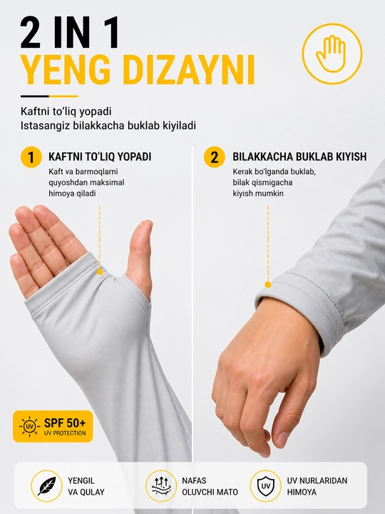 SPF 50+ quyoshdan himoya koftasi, kapyushon va maskali