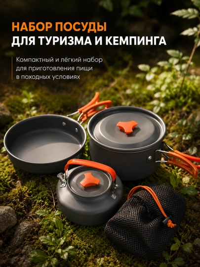 Компактный набор походной посуды для кемпинга и туризма