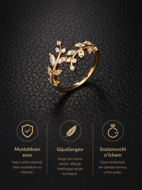 Yaproqli toshli uzuk